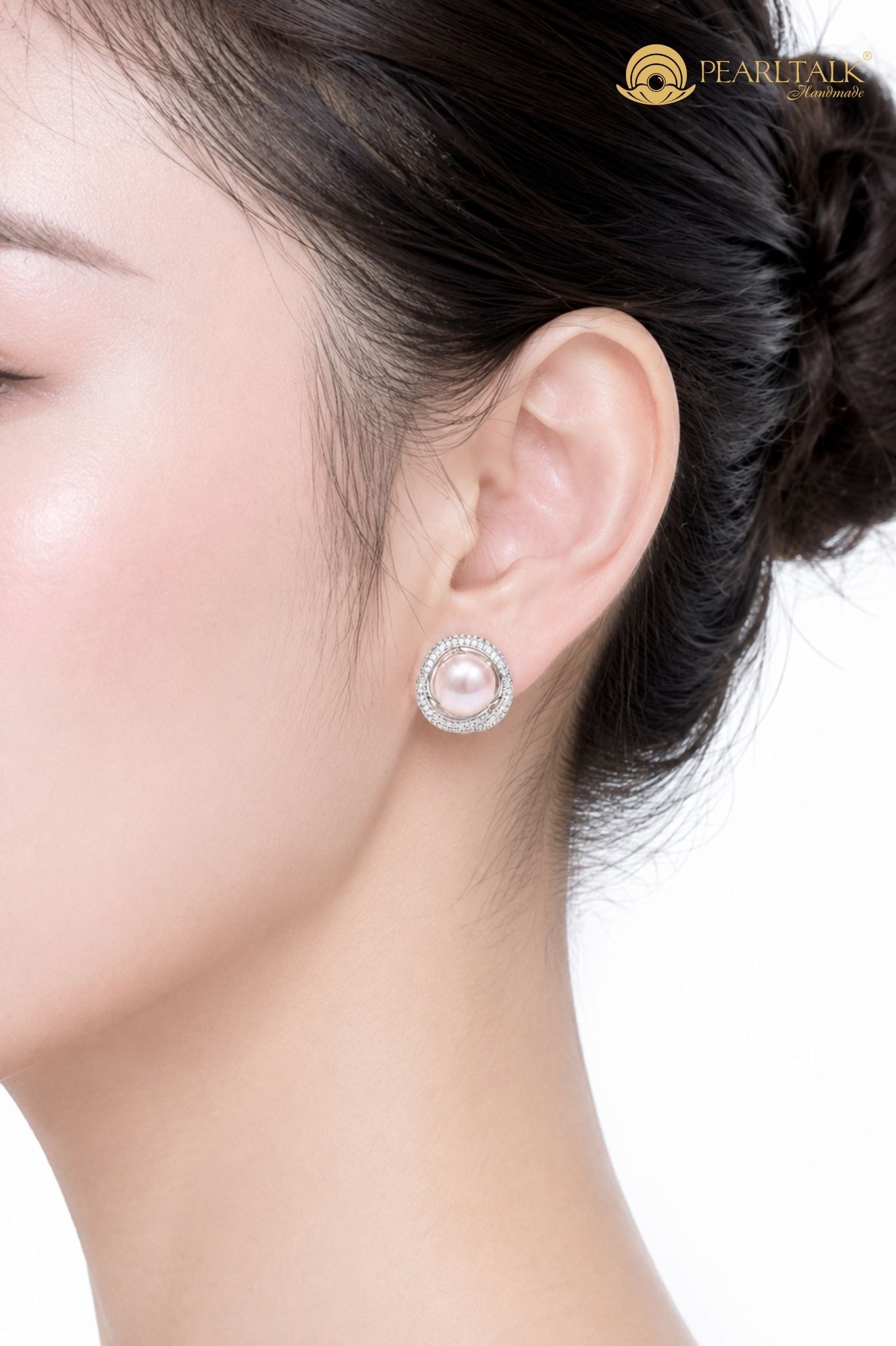 BÔNG TAI NGỌC TRAI FRESHWATER HỒNG CAM 9MM